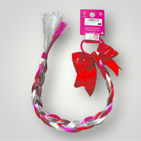 Christmas Themed Pink Silver White Red Braided Hair Extension Party Fun New - Picture 3 of 10